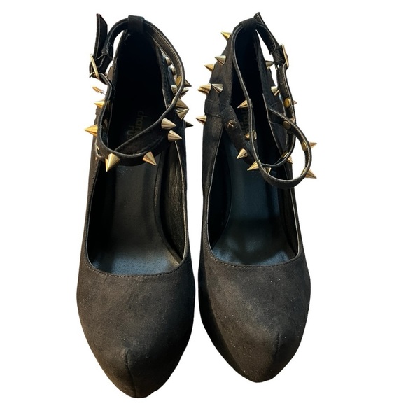 Charlotte Russe Spike Platform Stiletto Goth CrossStrap Vegan Suede Shoes Size 7 - Picture 2 of 14
